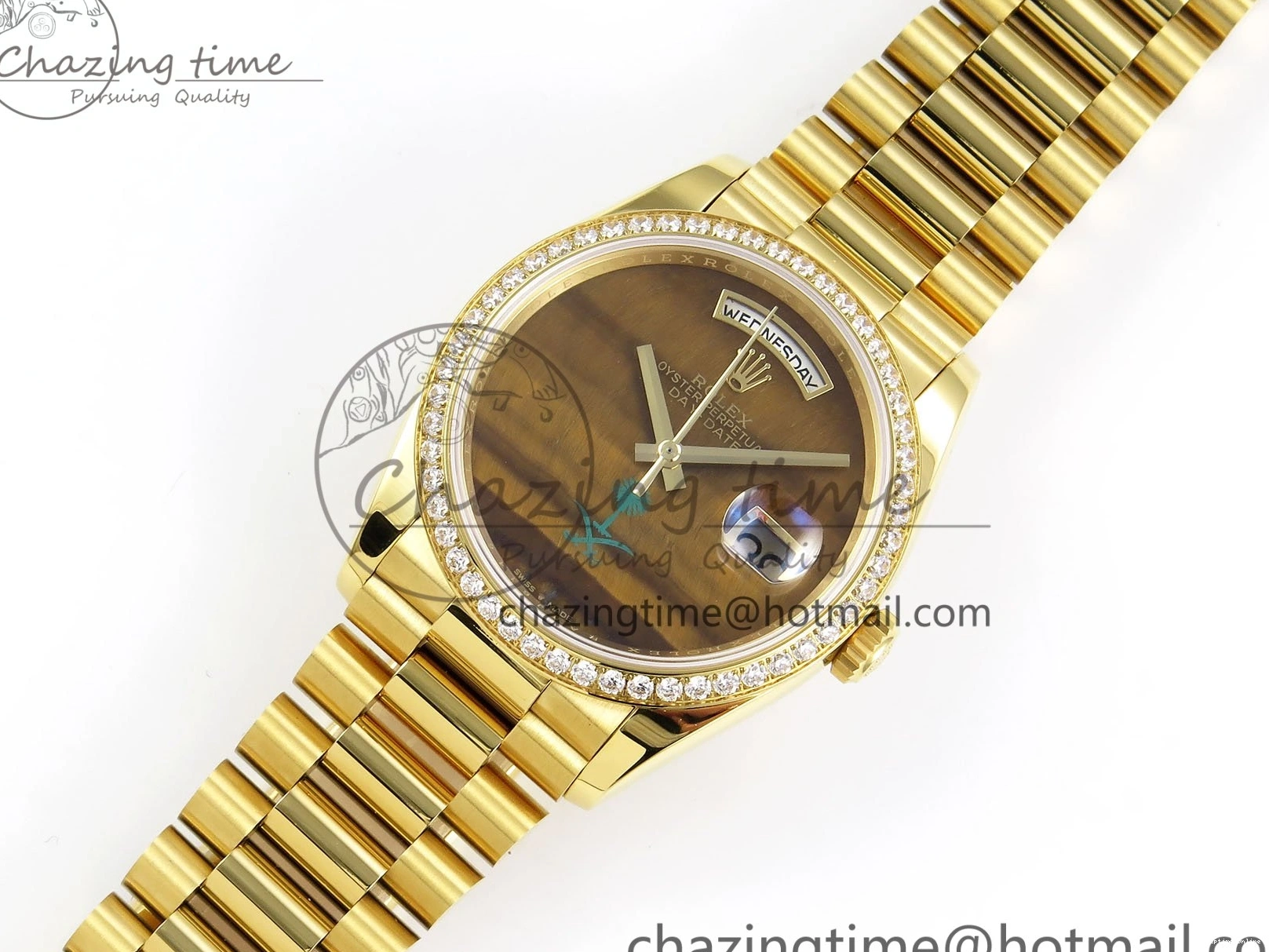 0420 WaterResistant Day Date 36 YG RAF 1:1 Best Edition Brown Oman Dial Diamonds Bezel on YG Bracelet A 1518